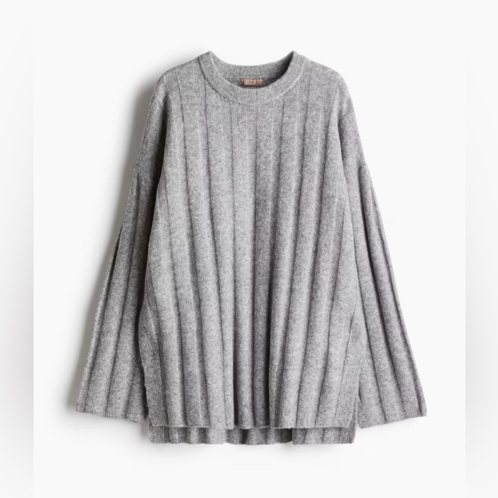 H&M Women’s Wool Blend Ribbed Mock Neck Sweater Gray Size XXL Oversized Cozy - Picture 1 of 6